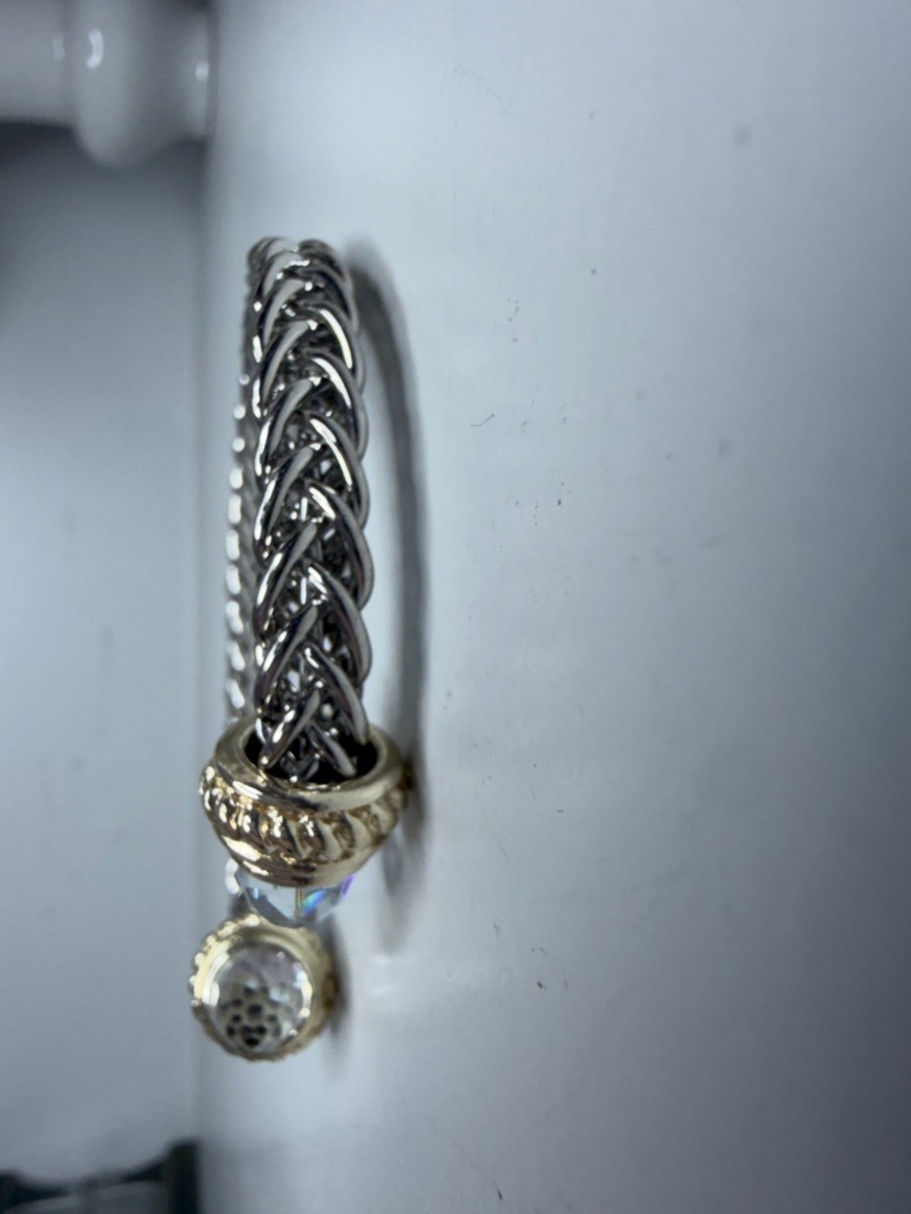 BRIGHTON NEW Silver and Gold Braided Cuff Bracelet with Clear Gem Accents - Picture 3 of 3